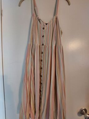 Torrid Pastel Rainbow Striped Mini Dress W Lace Up Back Size 0/14